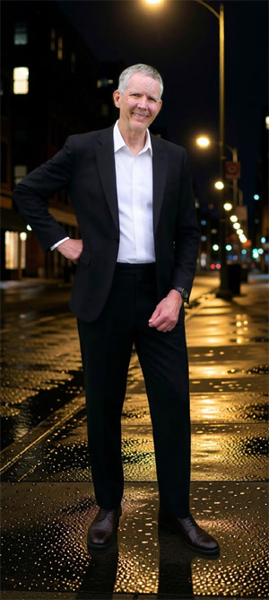 Tom Aufrance in the city night scene making the recording for Me and My Shadow