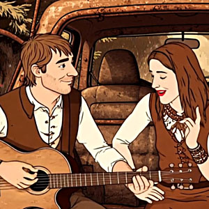 Scene from Music Video As Long As You Are Mine - caveman and cavegirl singing